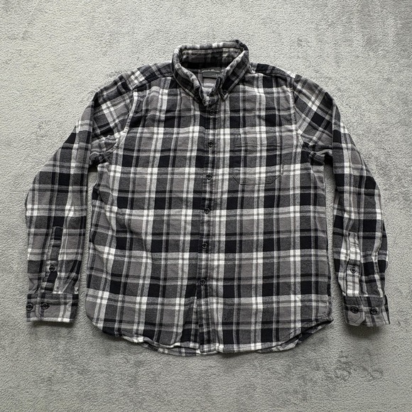 Eddie Bauer Other - Eddie Bauer Shirt Mens Medium Gray Black White Plaid Flannel Long Sleeve Outdoor